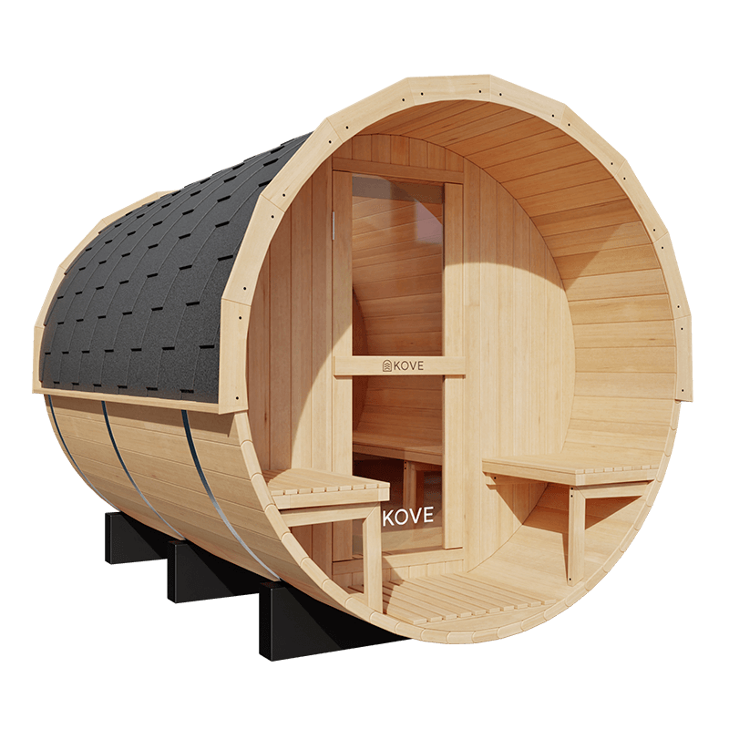 KOVE Outdoor Barrel Sauna – 5–6 Person Luxury Garden Sauna with 6kW Heater