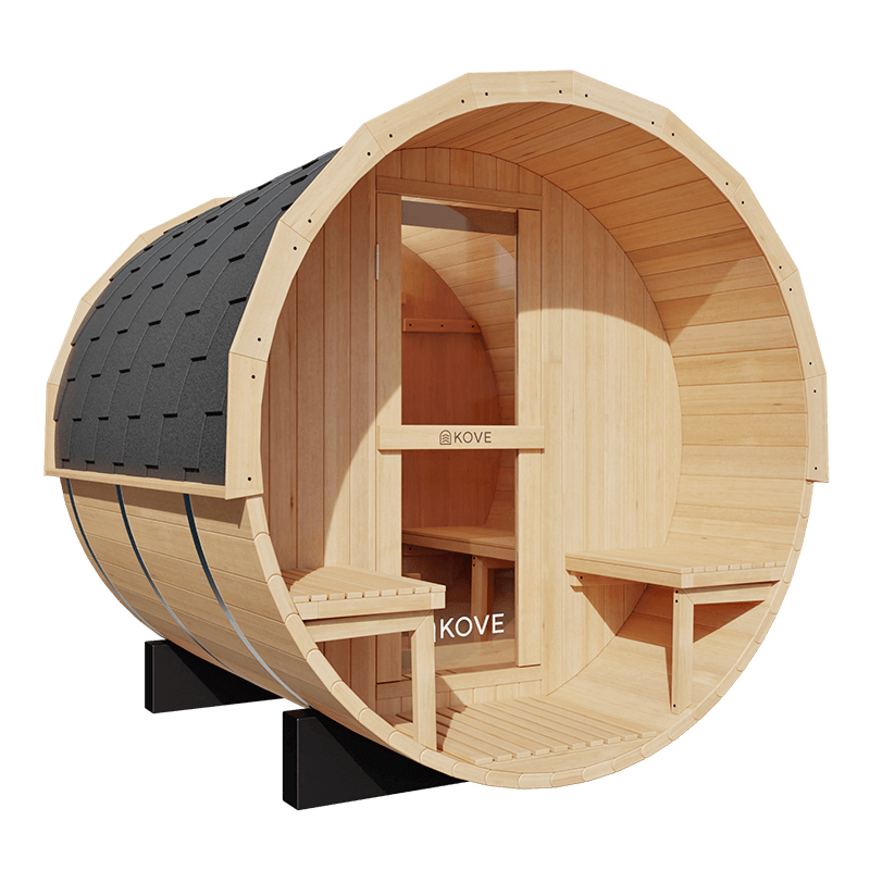 KOVE Outdoor Barrel Sauna – 3–4 Person Luxury Garden Sauna with 6kW Heater