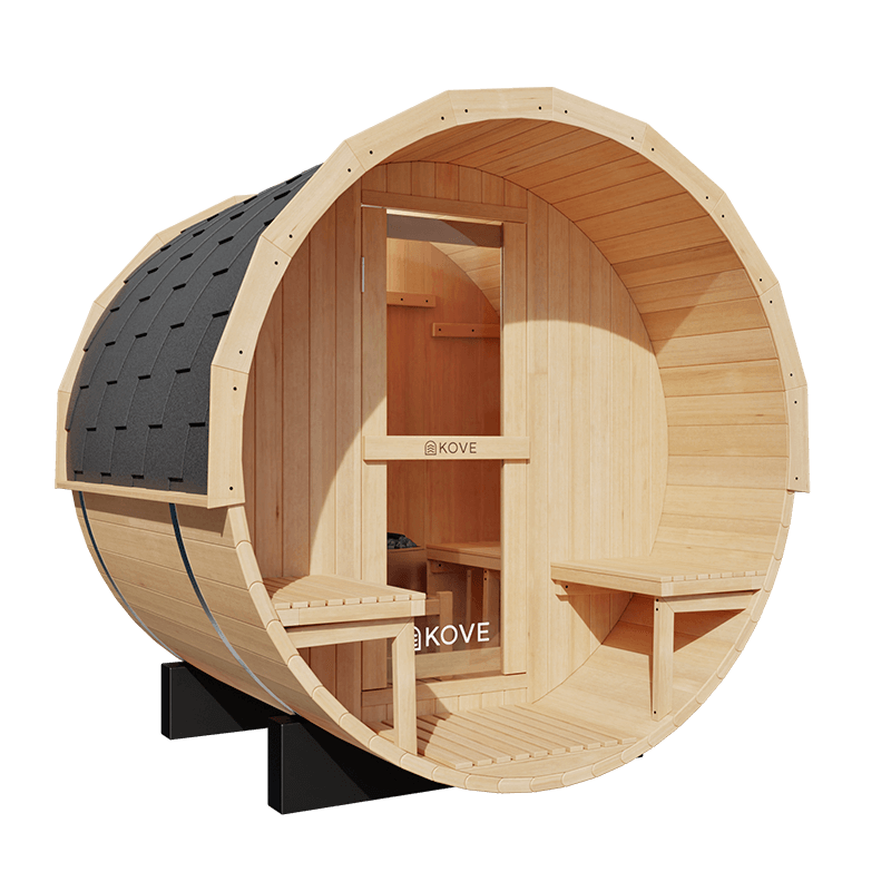 KOVE Outdoor Barrel Sauna – 1–2 Person Compact Garden Sauna with 4.5kW Heater