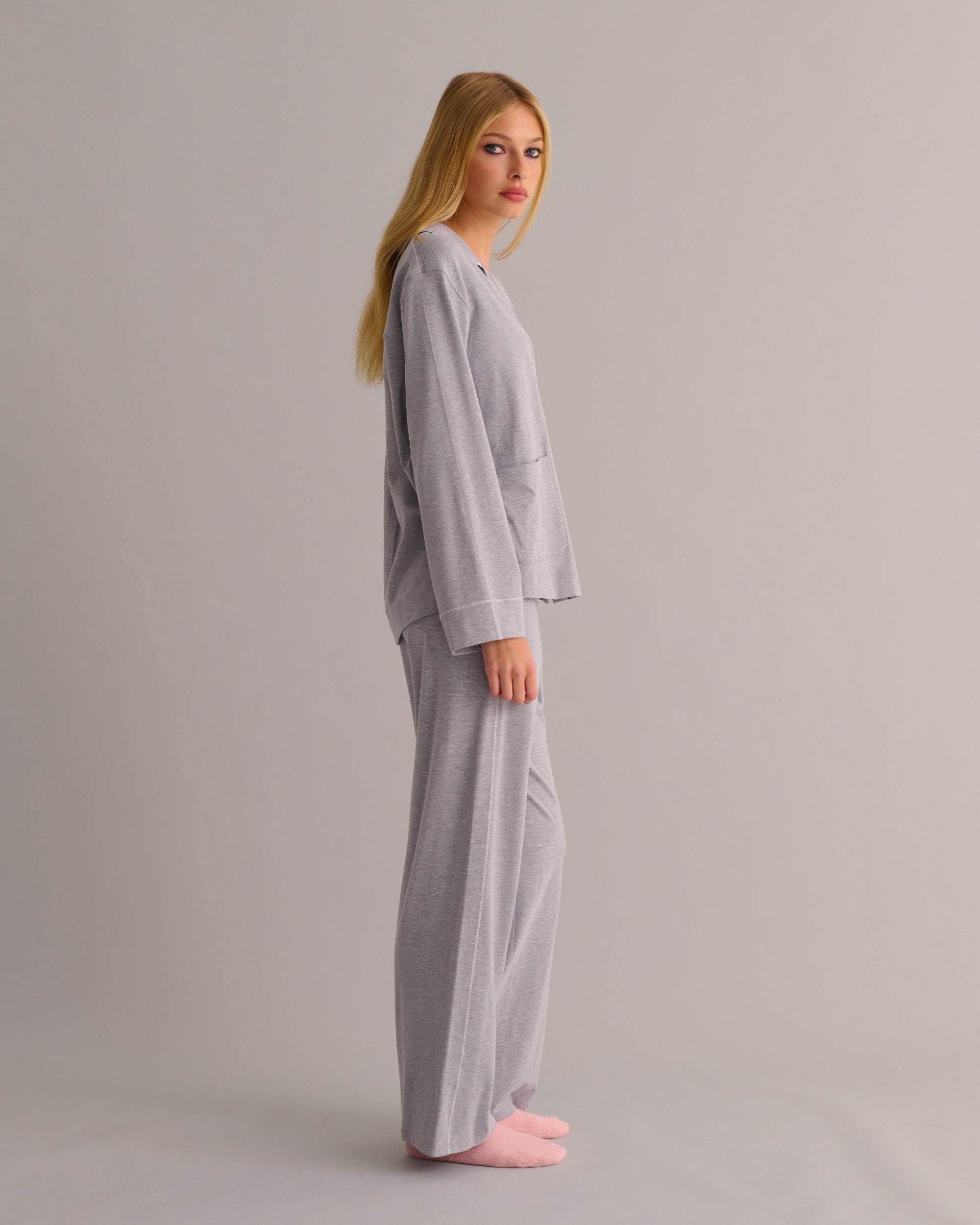 Soft Grey Marl Modal Cotton Luxury Pyjama Set