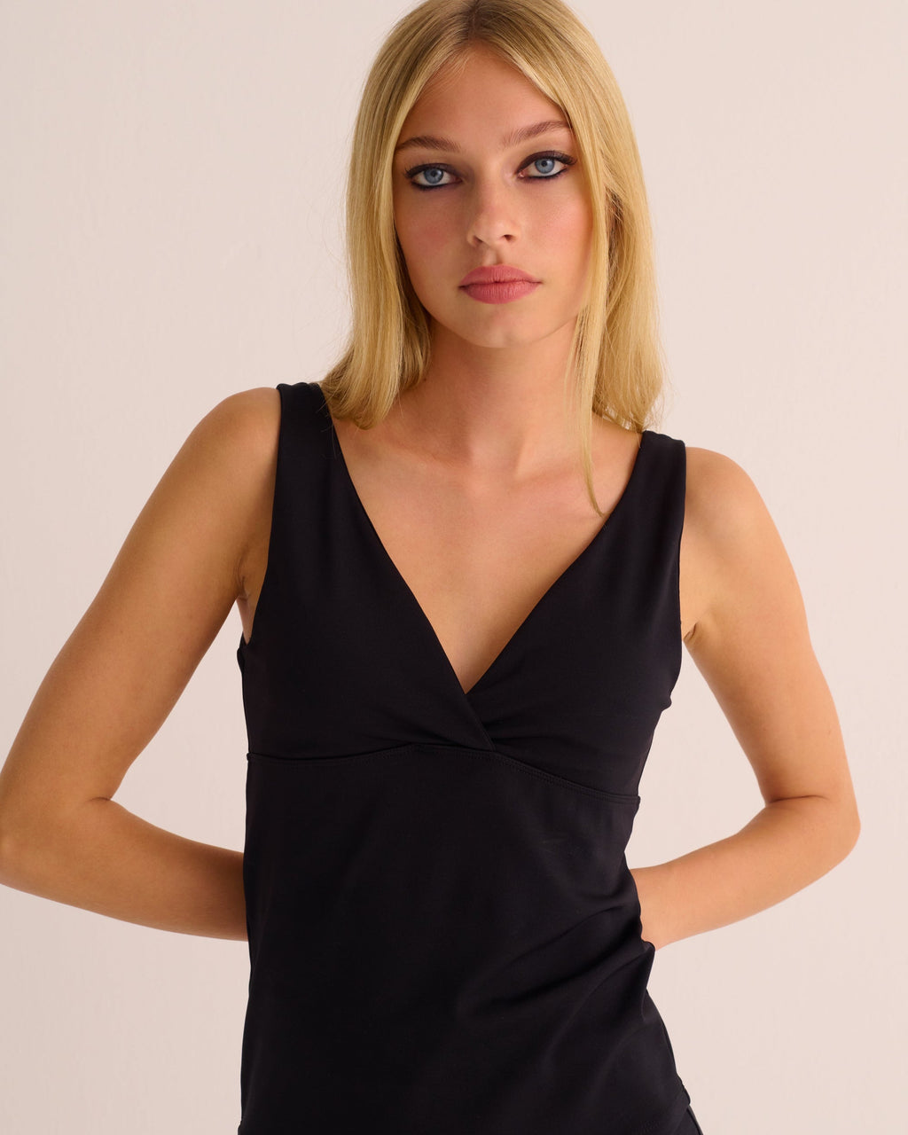 Black Soft Sculpt Stretch Wrap Top