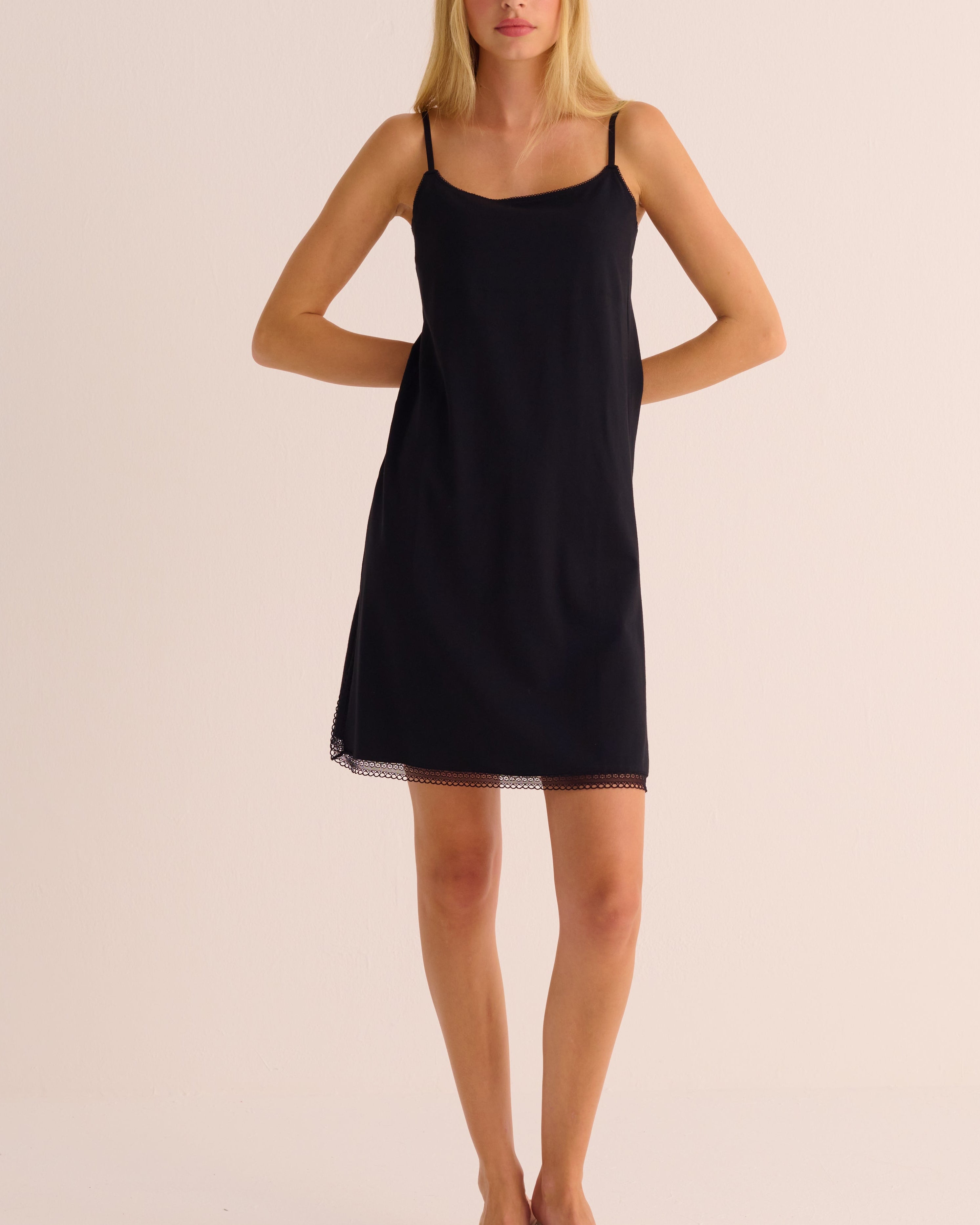 Women's Black Modal Lace Trim Nightdress