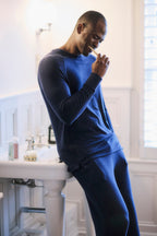 Men's Navy Blue Ribbed Long Sleeve Shirt