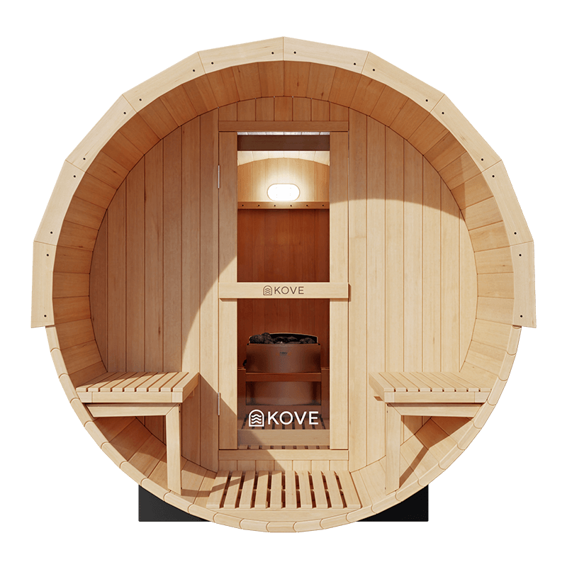 KOVE Outdoor Barrel Sauna – 5–6 Person Luxury Garden Sauna with 6kW Heater