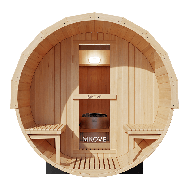 KOVE Outdoor Barrel Sauna – 3–4 Person Luxury Garden Sauna with 6kW Heater