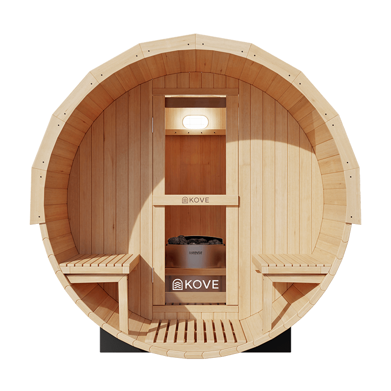 KOVE Outdoor Barrel Sauna – 1–2 Person Compact Garden Sauna with 4.5kW Heater