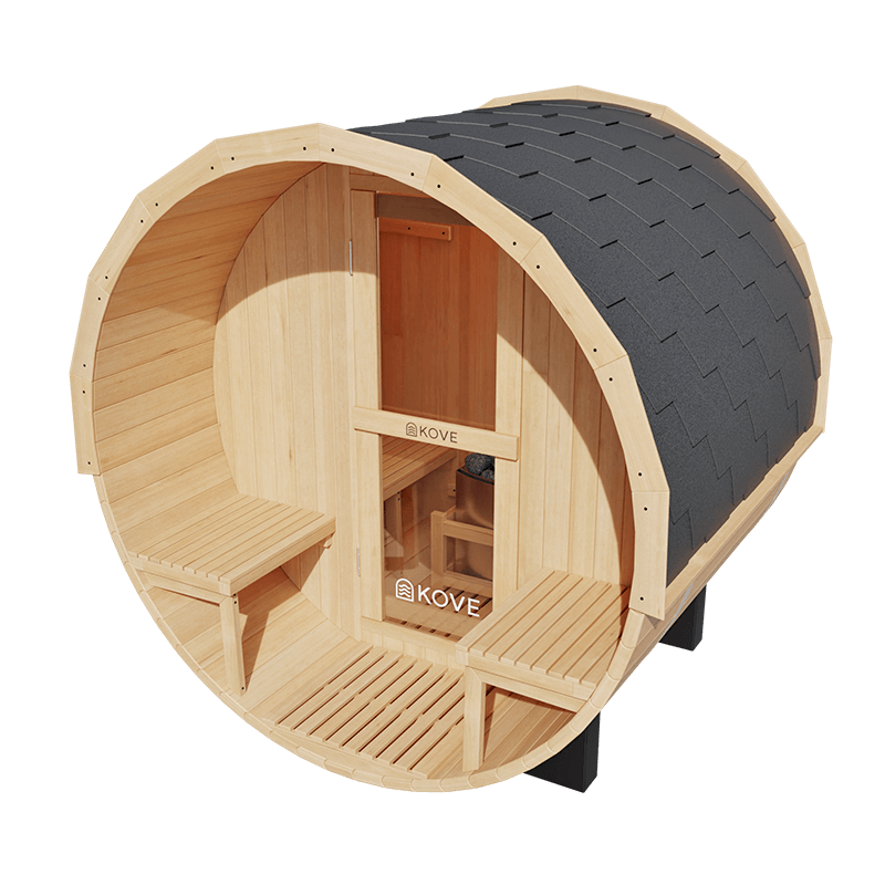 KOVE Outdoor Barrel Sauna – 1–2 Person Compact Garden Sauna with 4.5kW Heater