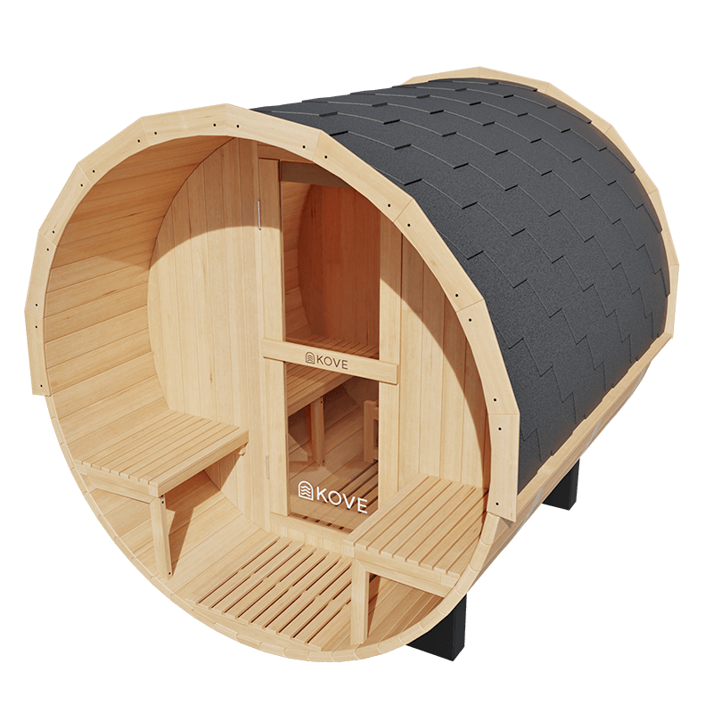 KOVE Outdoor Barrel Sauna – 3–4 Person Luxury Garden Sauna with 6kW Heater