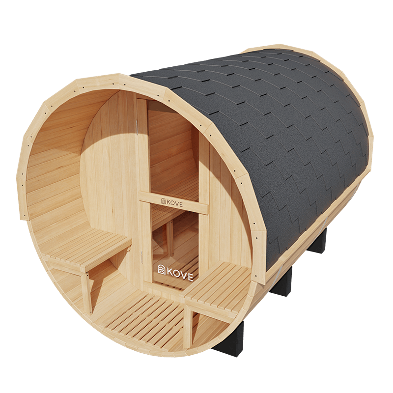 KOVE Outdoor Barrel Sauna – 5–6 Person Luxury Garden Sauna with 6kW Heater