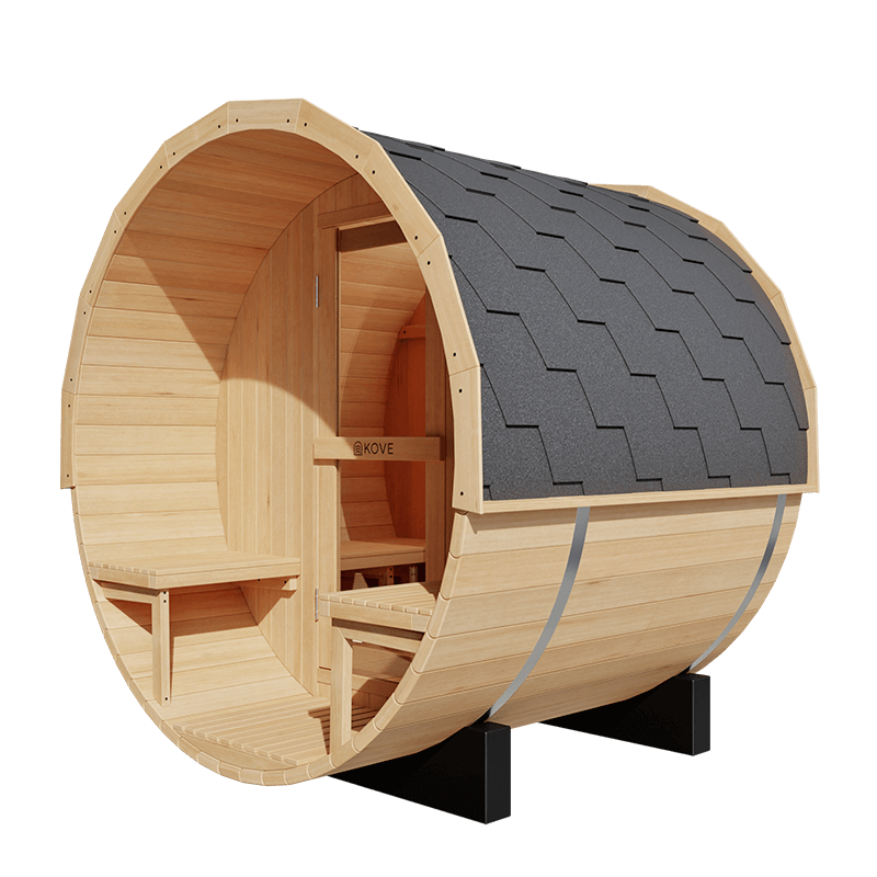 KOVE Outdoor Barrel Sauna – 1–2 Person Compact Garden Sauna with 4.5kW Heater