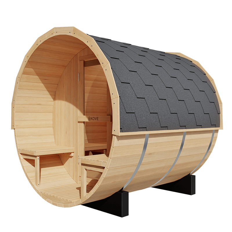 KOVE Outdoor Barrel Sauna – 3–4 Person Luxury Garden Sauna with 6kW Heater