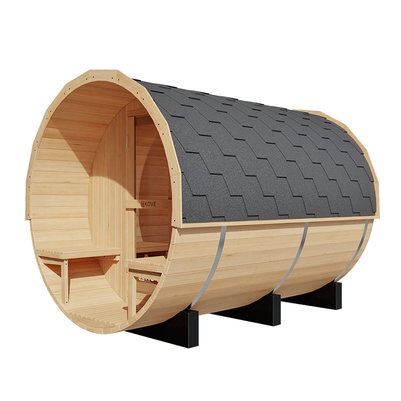 KOVE Outdoor Barrel Sauna – 5–6 Person Luxury Garden Sauna with 6kW Heater