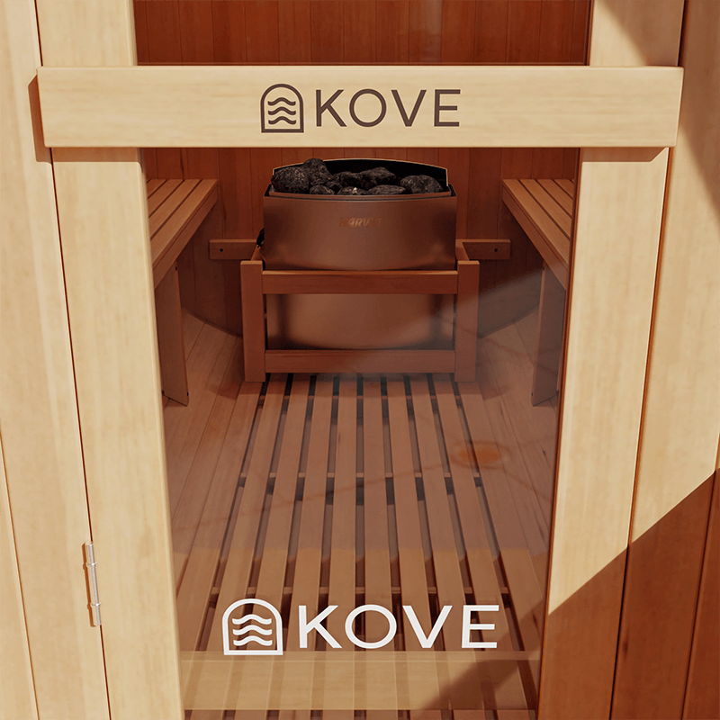 KOVE Outdoor Barrel Sauna – 5–6 Person Luxury Garden Sauna with 6kW Heater