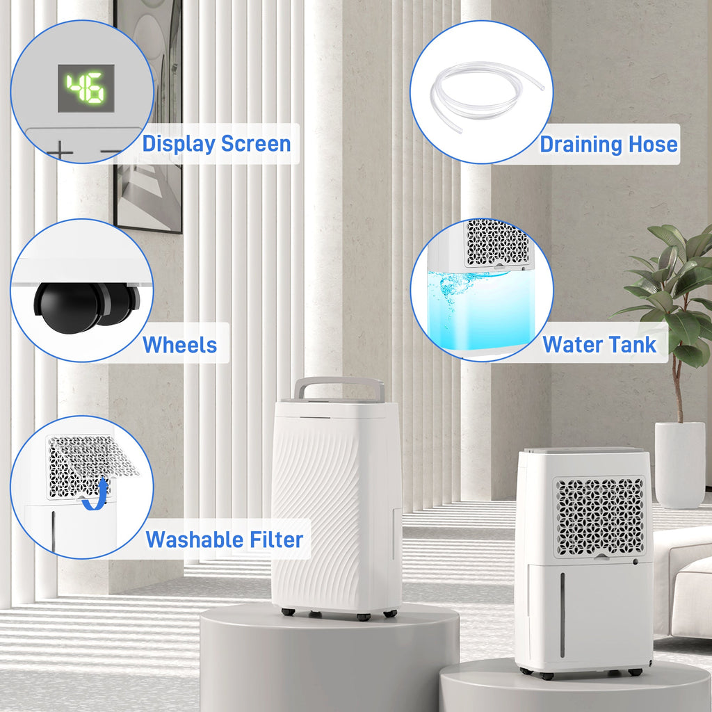 HOMCOM 16L Multi-Mode Dehumidifier with Wheels - White