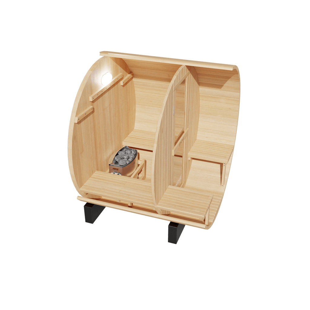 KOVE Outdoor Barrel Sauna – 1–2 Person Compact Garden Sauna with 4.5kW Heater
