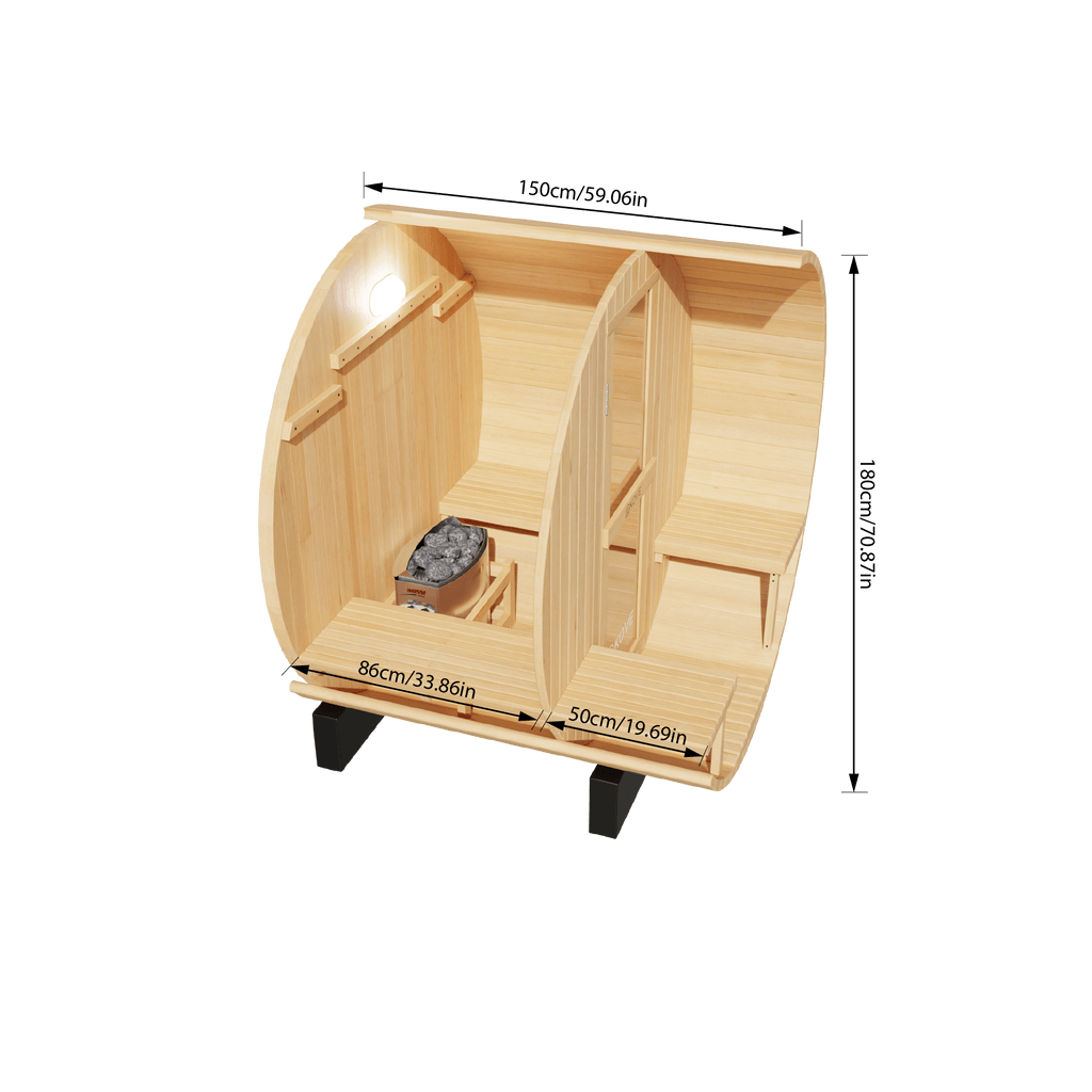 KOVE Outdoor Barrel Sauna – 1–2 Person Compact Garden Sauna with 4.5kW Heater