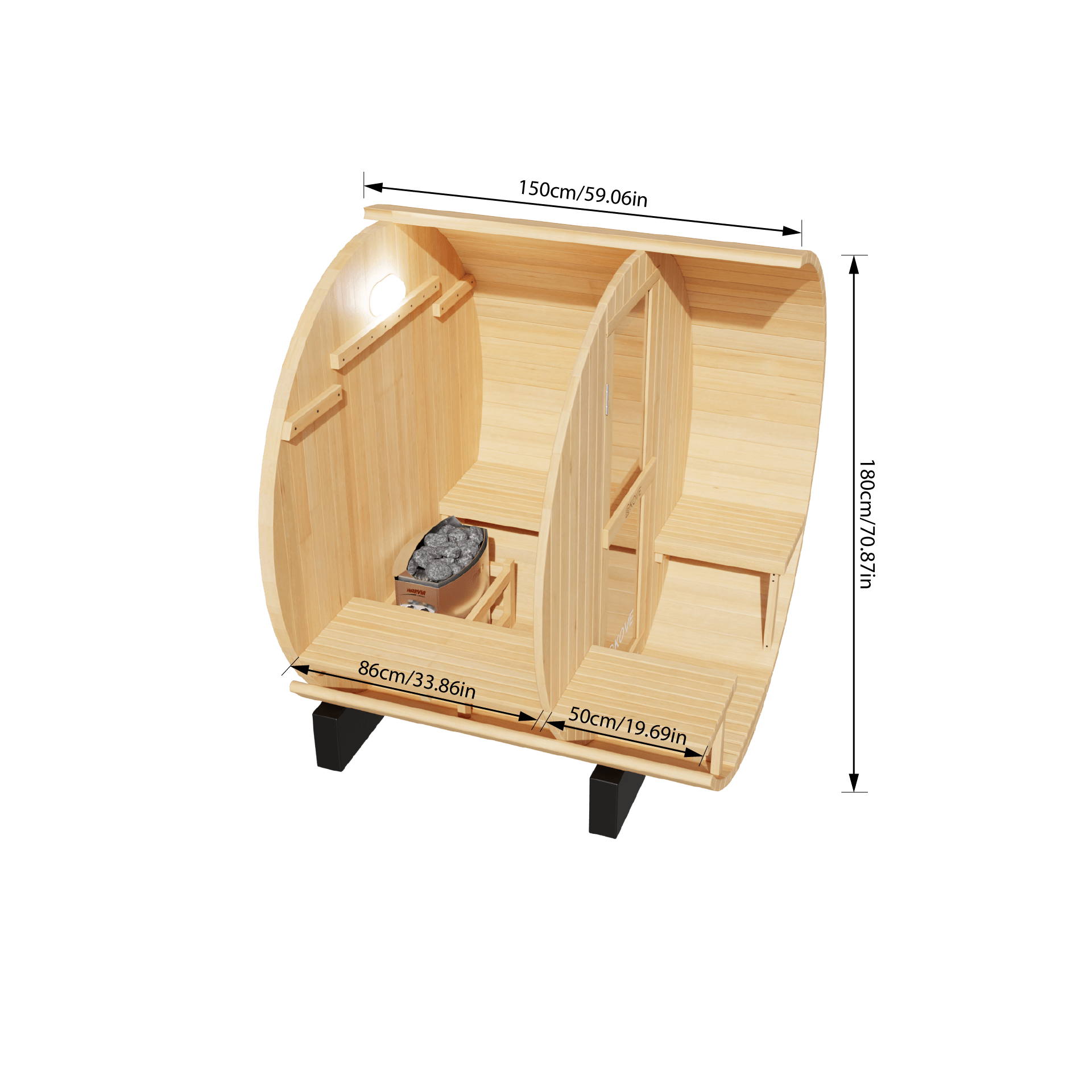 KOVE Outdoor Barrel Sauna – 1–2 Person Compact Garden Sauna with 4.5kW Heater