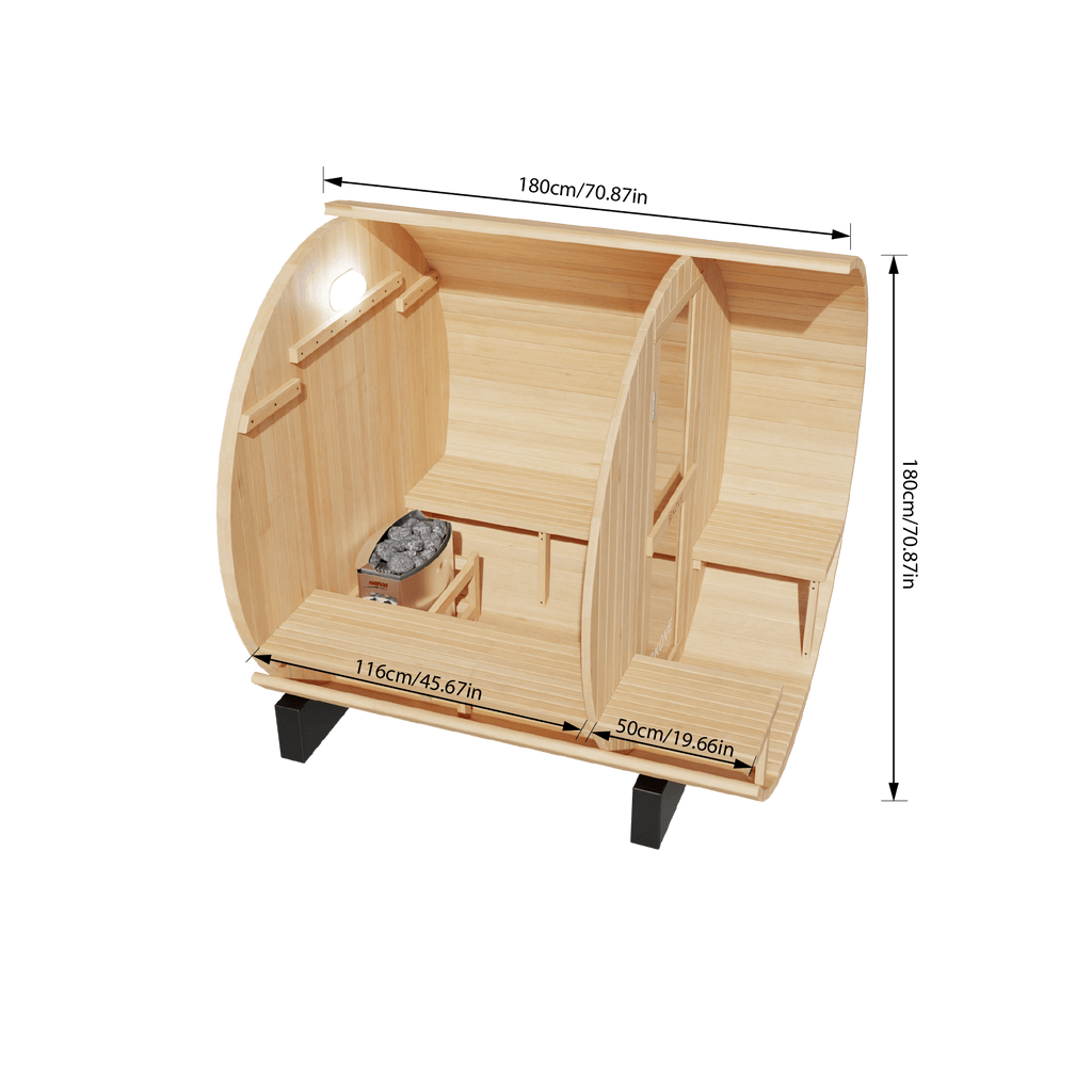 KOVE Outdoor Barrel Sauna – 3–4 Person Luxury Garden Sauna with 6kW Heater