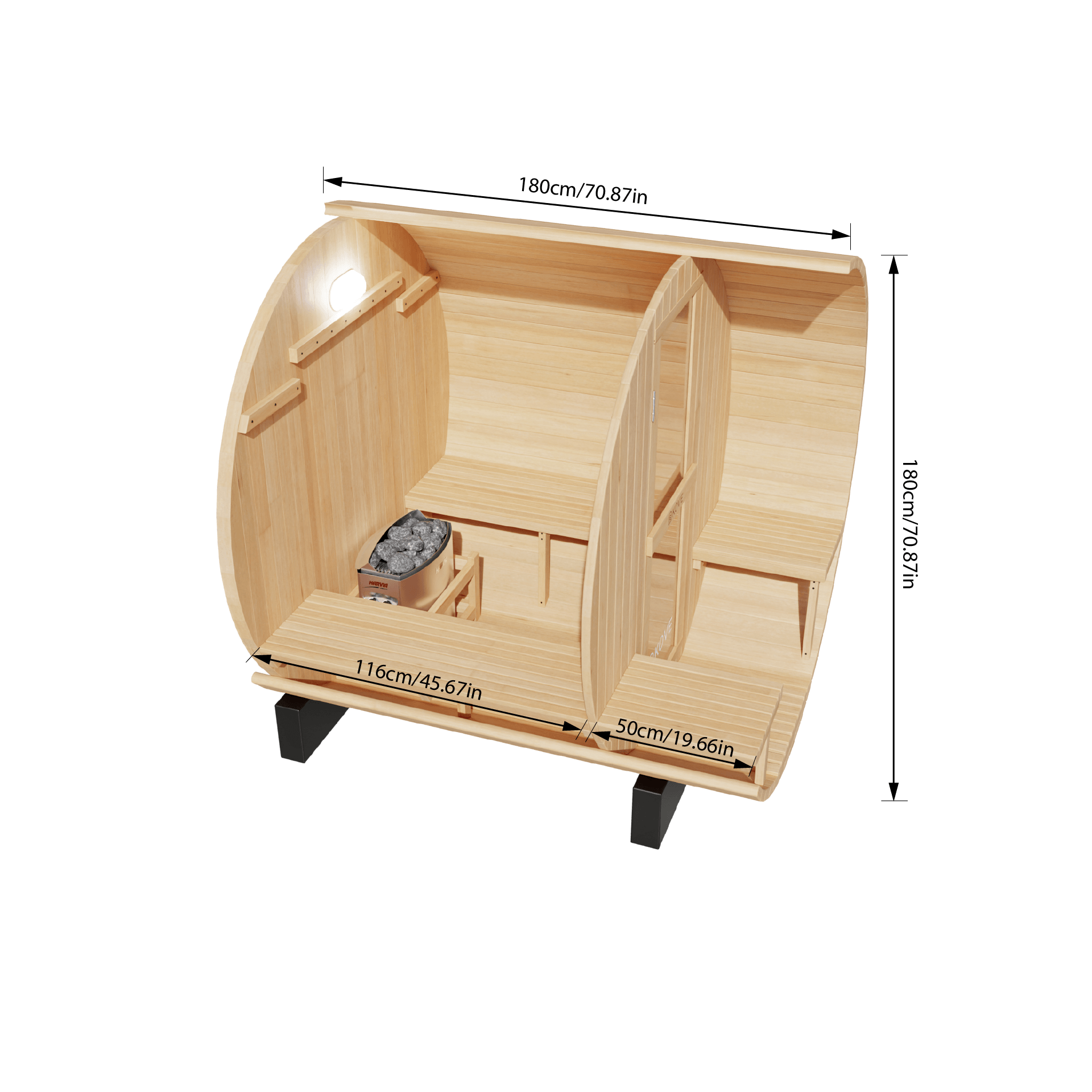 KOVE Outdoor Barrel Sauna – 3–4 Person Luxury Garden Sauna with 6kW Heater