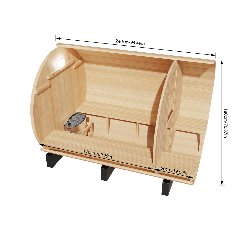 KOVE Outdoor Barrel Sauna – 5–6 Person Luxury Garden Sauna with 6kW Heater