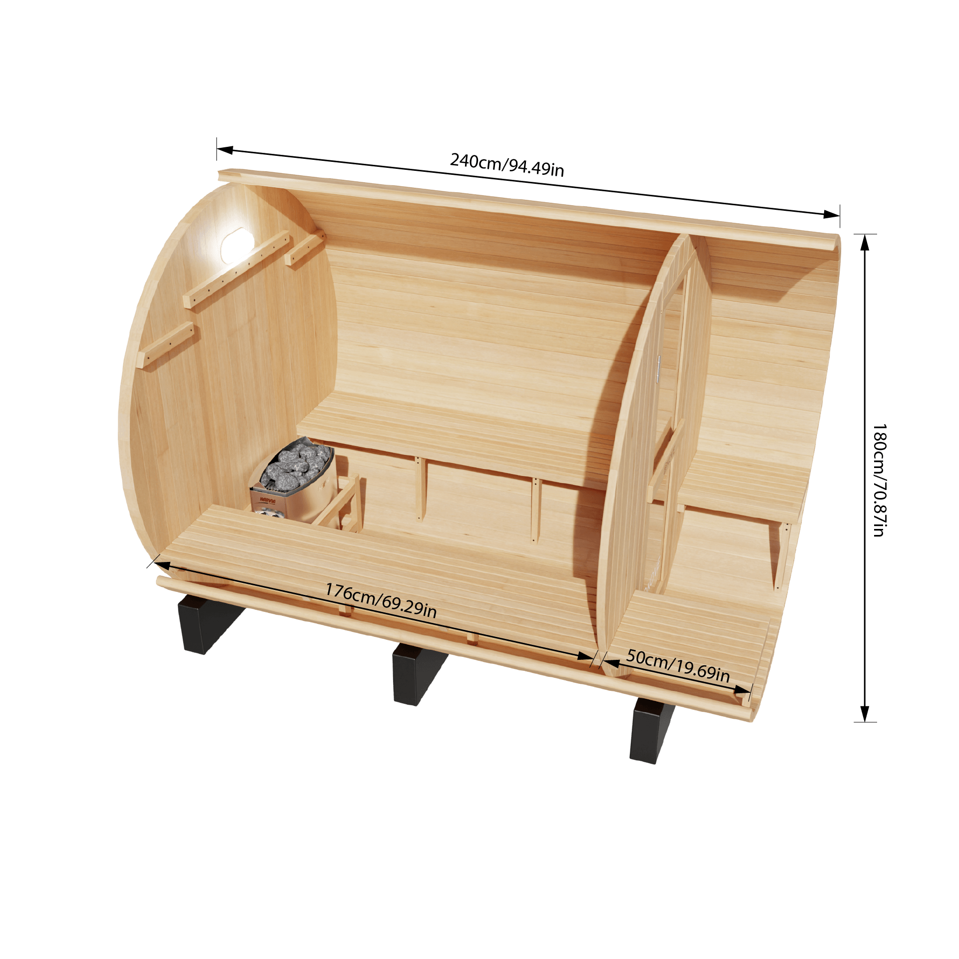 KOVE Outdoor Barrel Sauna – 5–6 Person Luxury Garden Sauna with 6kW Heater