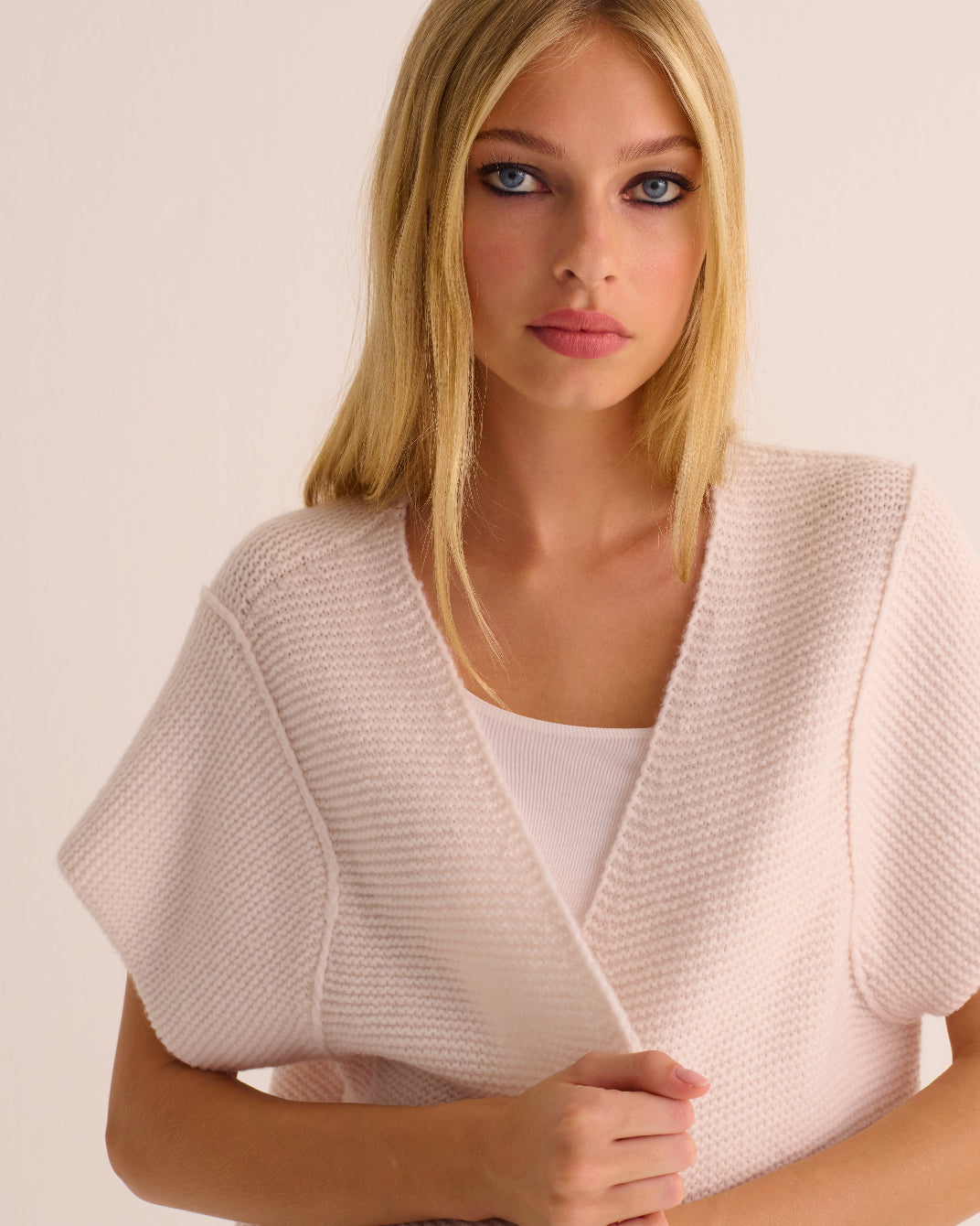 Ivory Alpaca Short Sleeve Knit Shrug