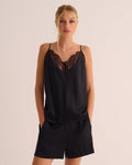 Washable Organic Stretch Silk & Lace Camisole - Black