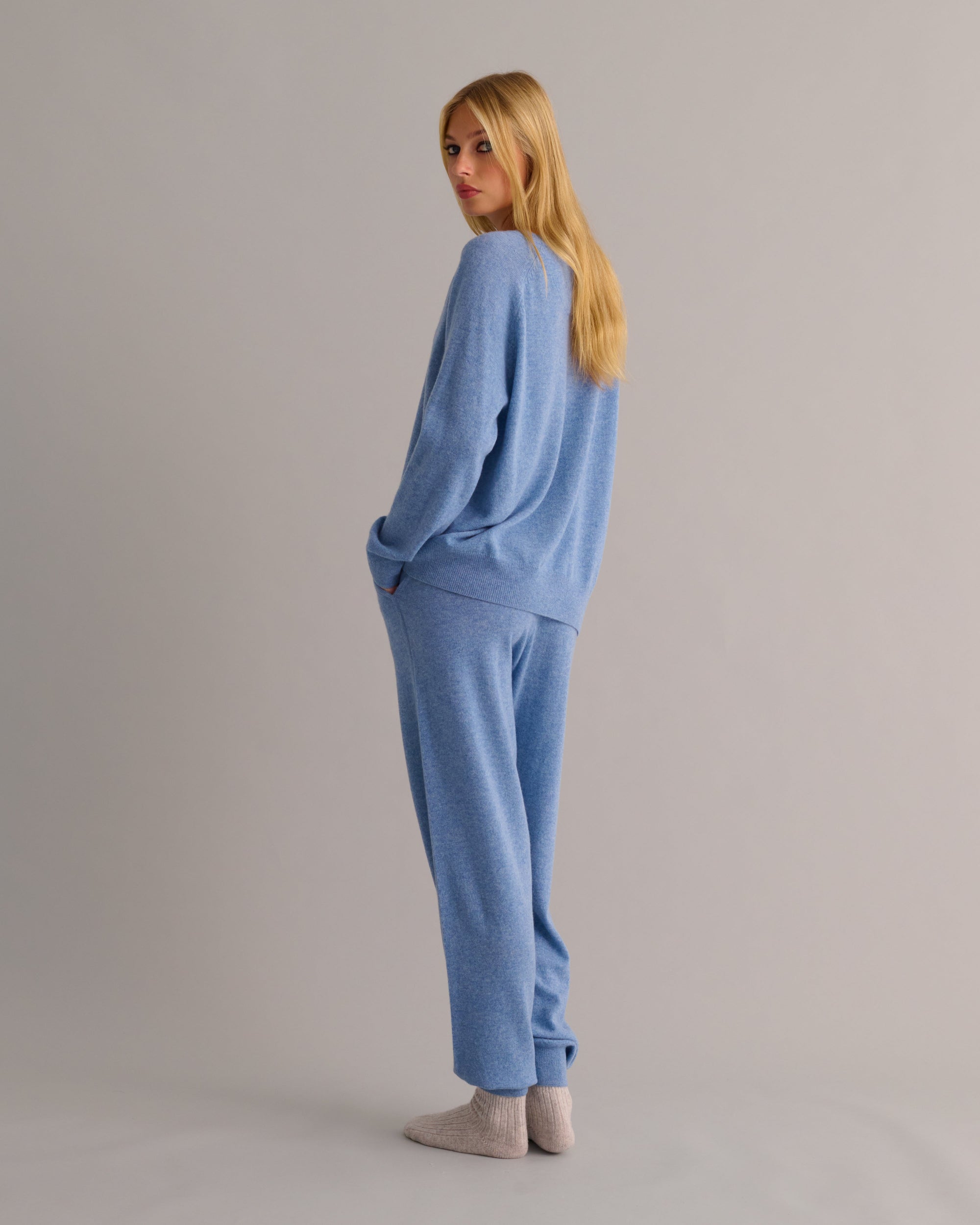 Cashmere Cuffed Ankle Joggers - Chambray Blue