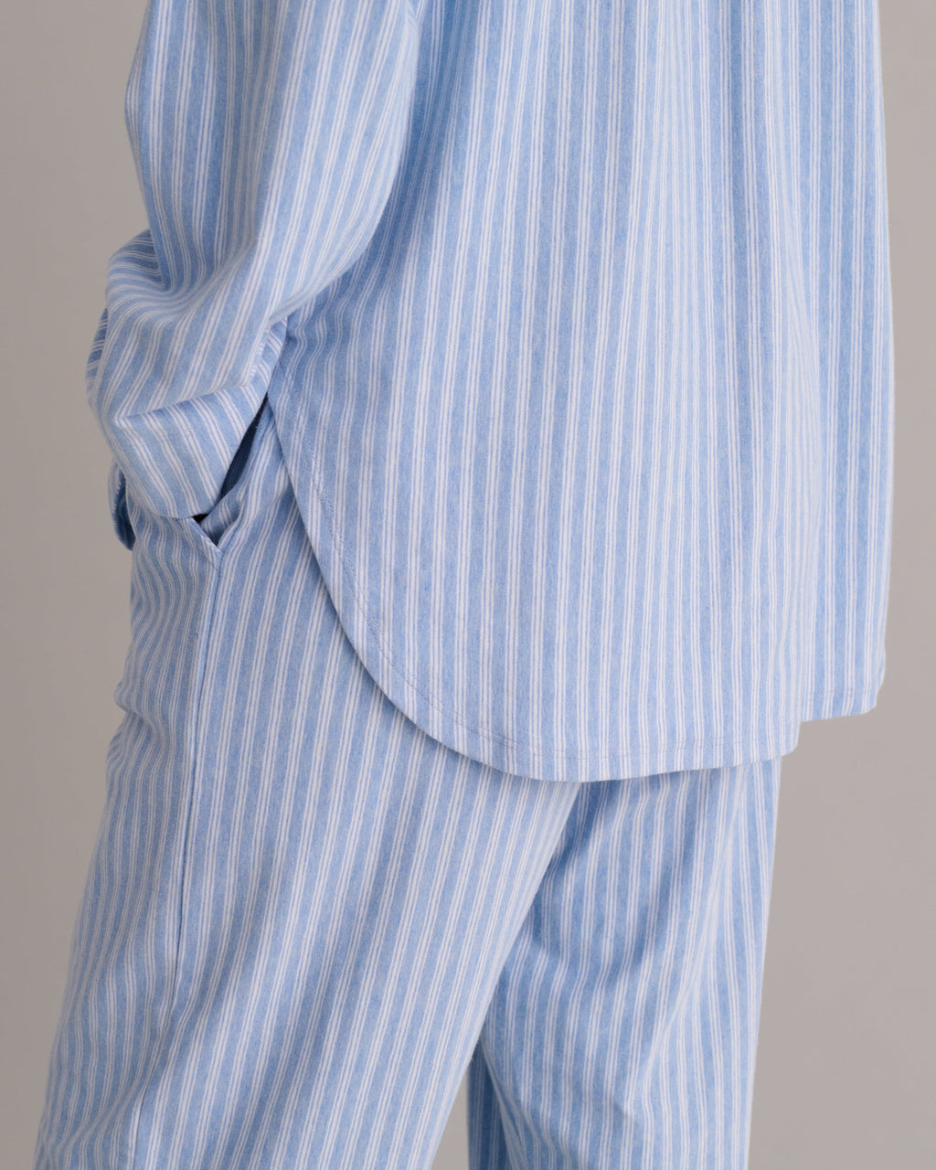 Pale Blue Striped Organic Cotton Brushed Pyjama Set