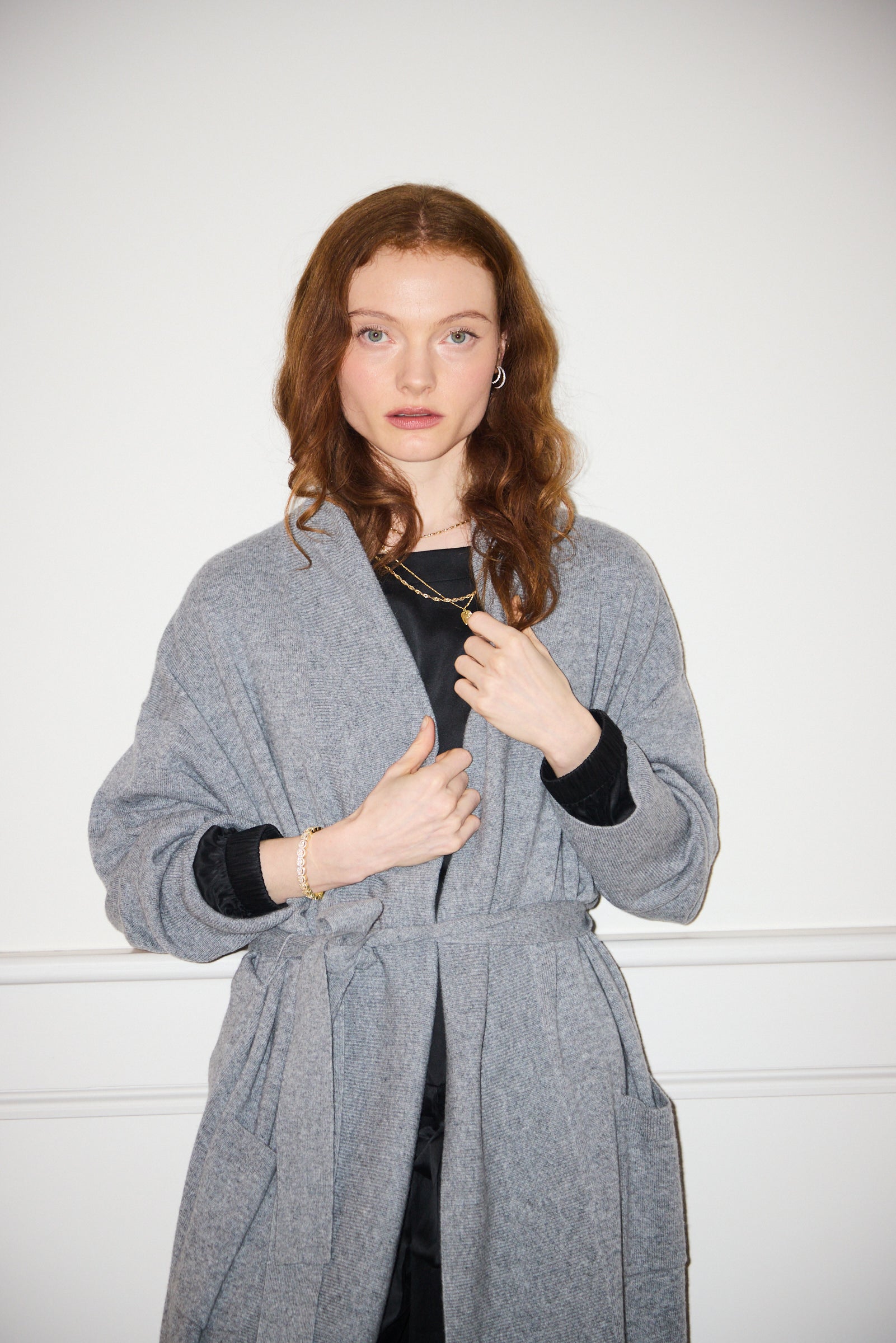 Luxury Pure Cashmere Robe in Silver Grey