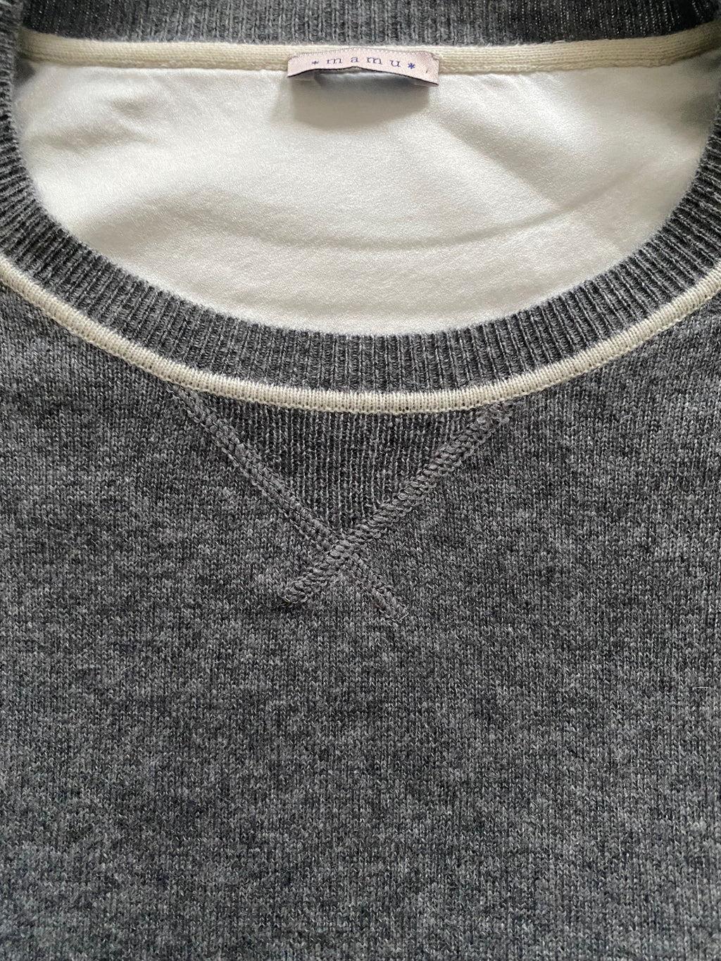 Cashmere and Silk Sweatshirt with Ivory Contrast - Silver Grey Marl