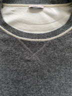 Cashmere and Silk Sweatshirt with Ivory Contrast - Silver Grey Marl