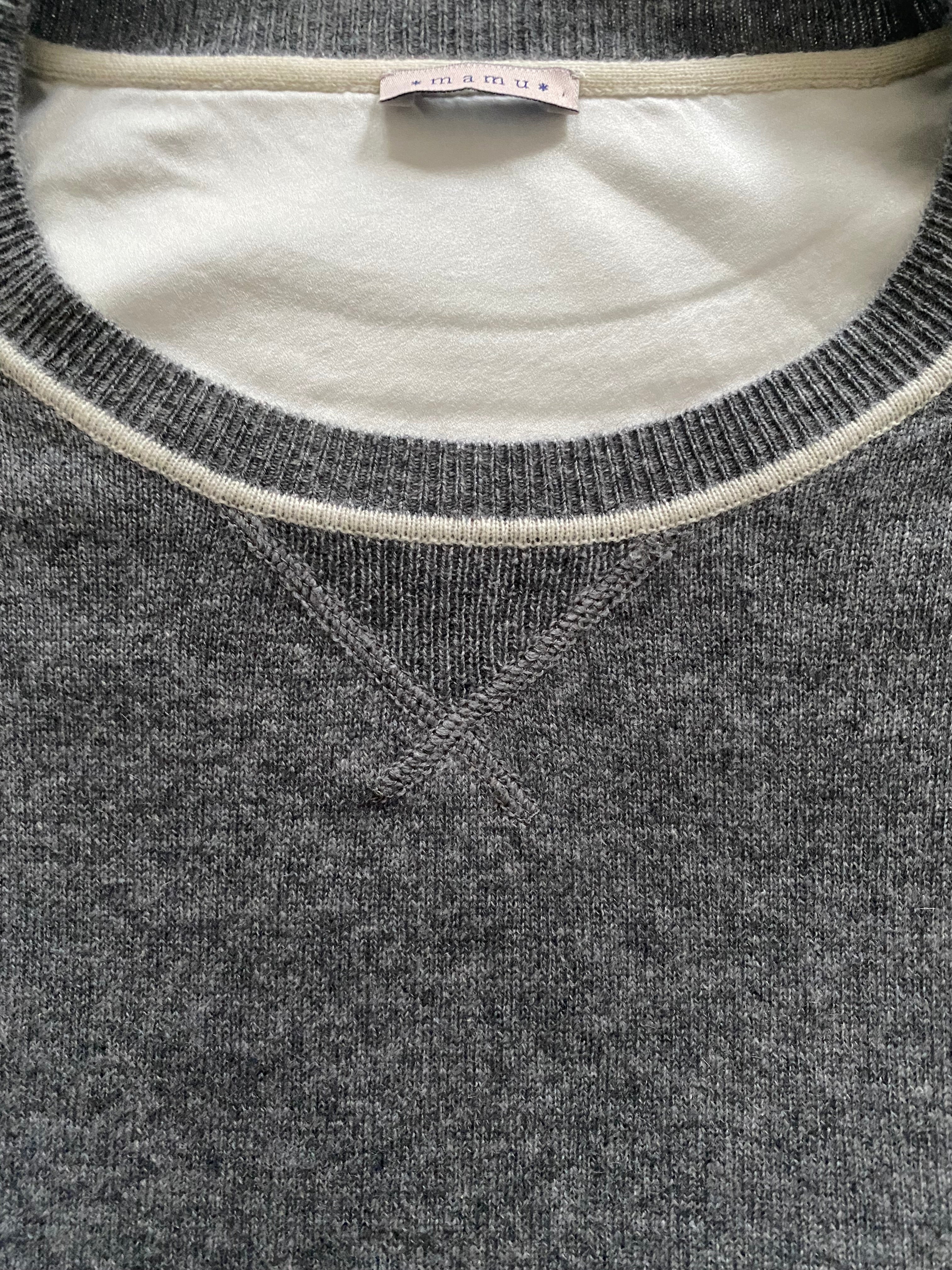 Cashmere and Silk Sweatshirt with Ivory Contrast - Silver Grey Marl