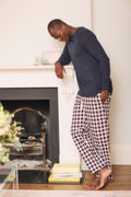 Mens Navy Long Sleeve Top and Navy & Red Check Pyjama Set