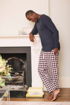 Men's 100% Cotton Navy & Red Check Pajama Bottoms