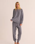 Silver Grey Cashmere Cuffed Ankle Joggers - Ivory Contrast
