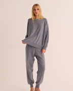 Silver Grey Cashmere Cuffed Ankle Joggers - Ivory Contrast