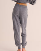 Silver Grey Cashmere Cuffed Ankle Joggers - Ivory Contrast
