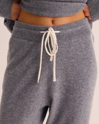 Silver Grey Cashmere Cuffed Ankle Joggers - Ivory Contrast