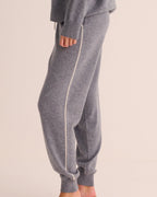 Silver Grey Cashmere Cuffed Ankle Joggers - Ivory Contrast