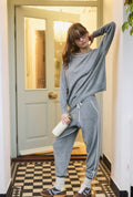 Cashmere and Silk Sweatshirt with Ivory Contrast - Silver Grey Marl