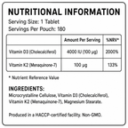 Vitamin D3 4000 IU + K2 MK-7 100 µg – 180 Tablets