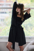 Black Modal Lace Trim Nightdress & Kimono Set