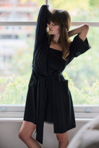 Black Modal Lace Trim Nightdress & Kimono Set