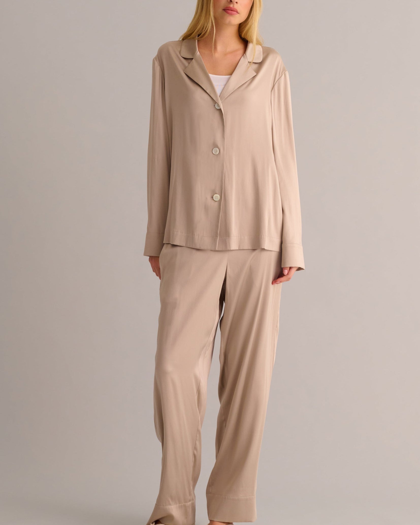 Classic Silk Pyjama Set - Blush Beige