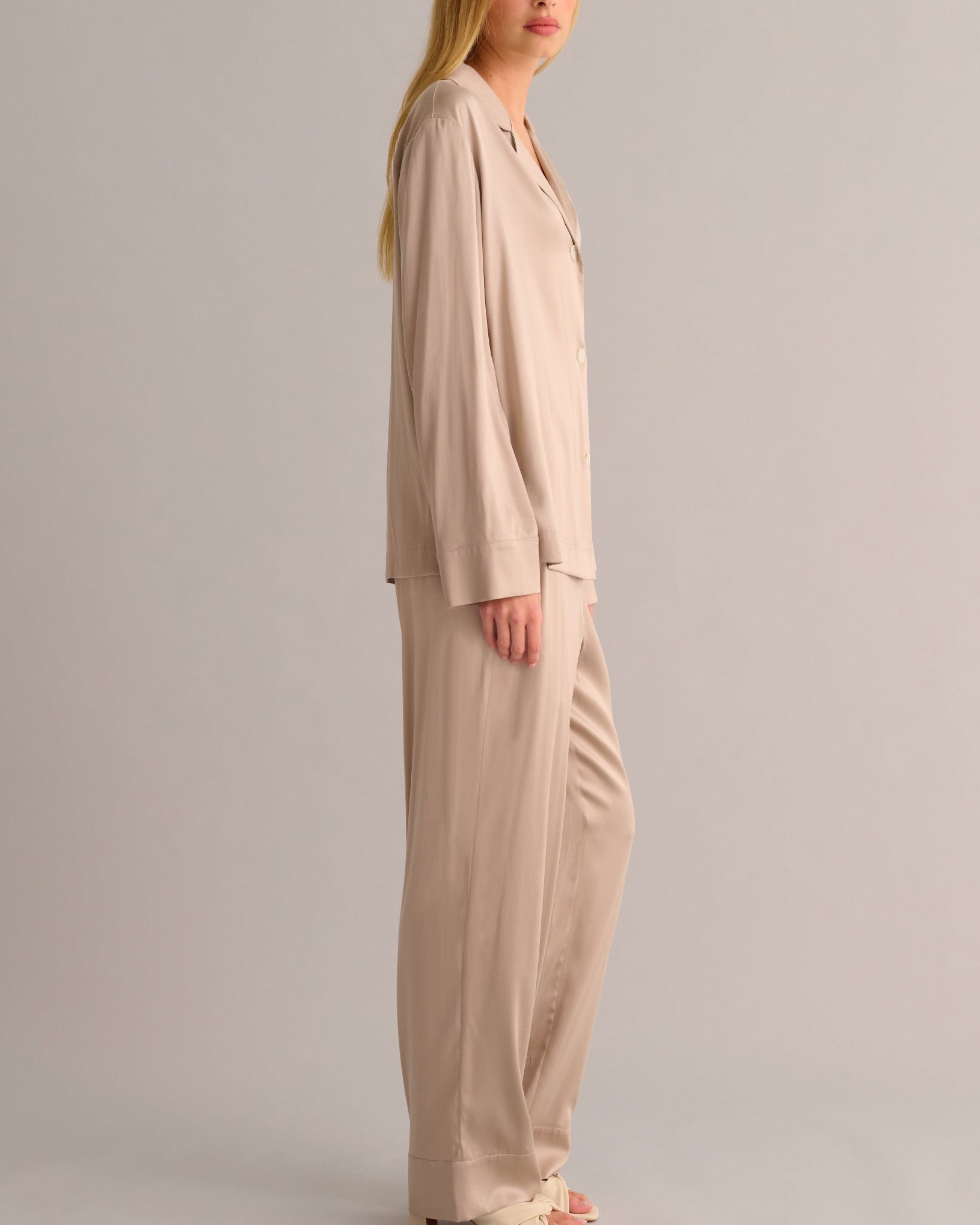 Classic Silk Pyjama Set - Blush Beige