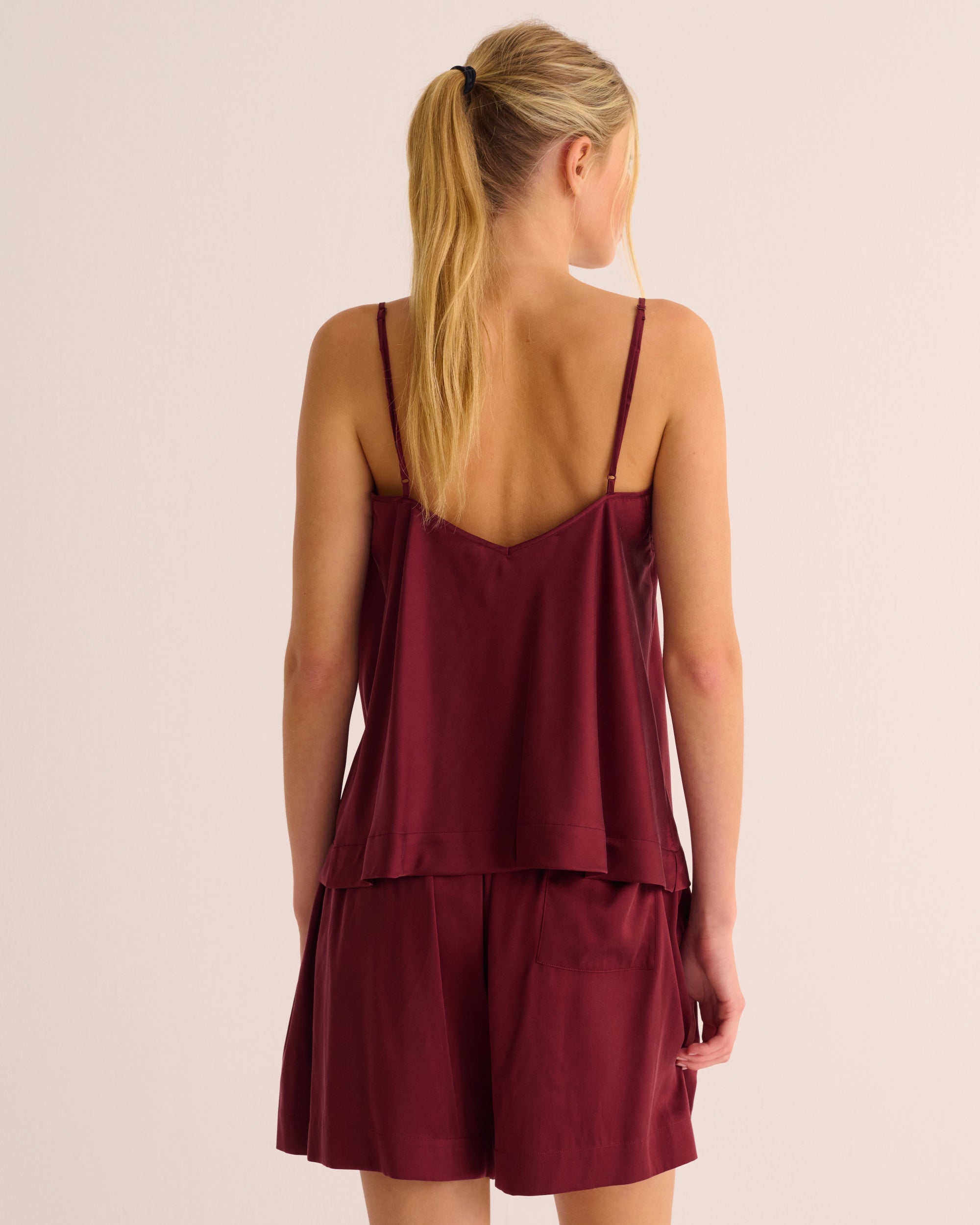 Washable Organic Stretch Silk Camisole & Shorts Set - Merlot