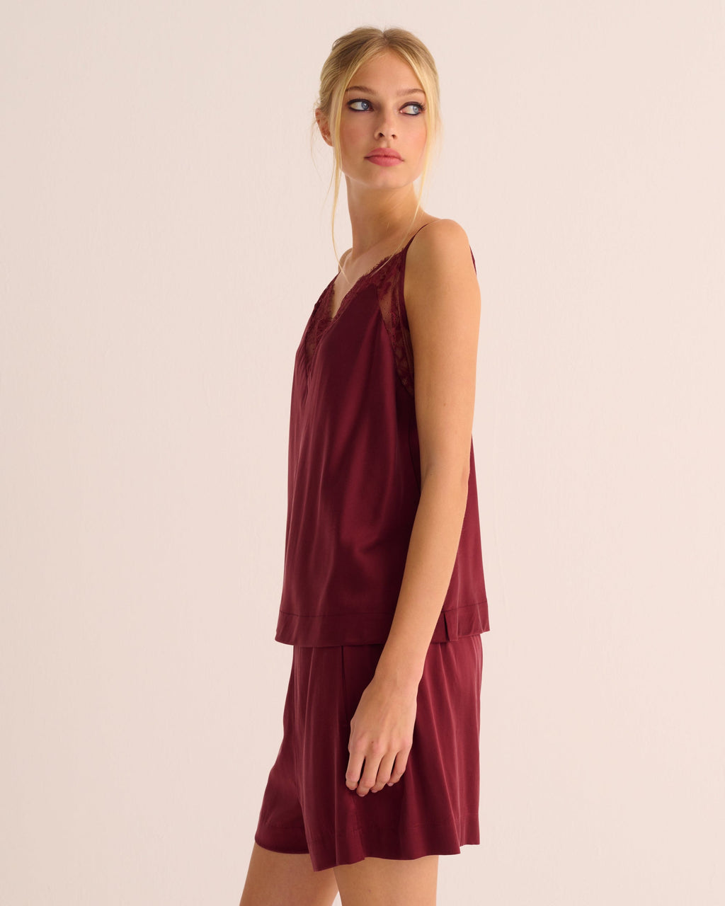 Washable Organic Stretch Silk Camisole & Shorts Set - Merlot