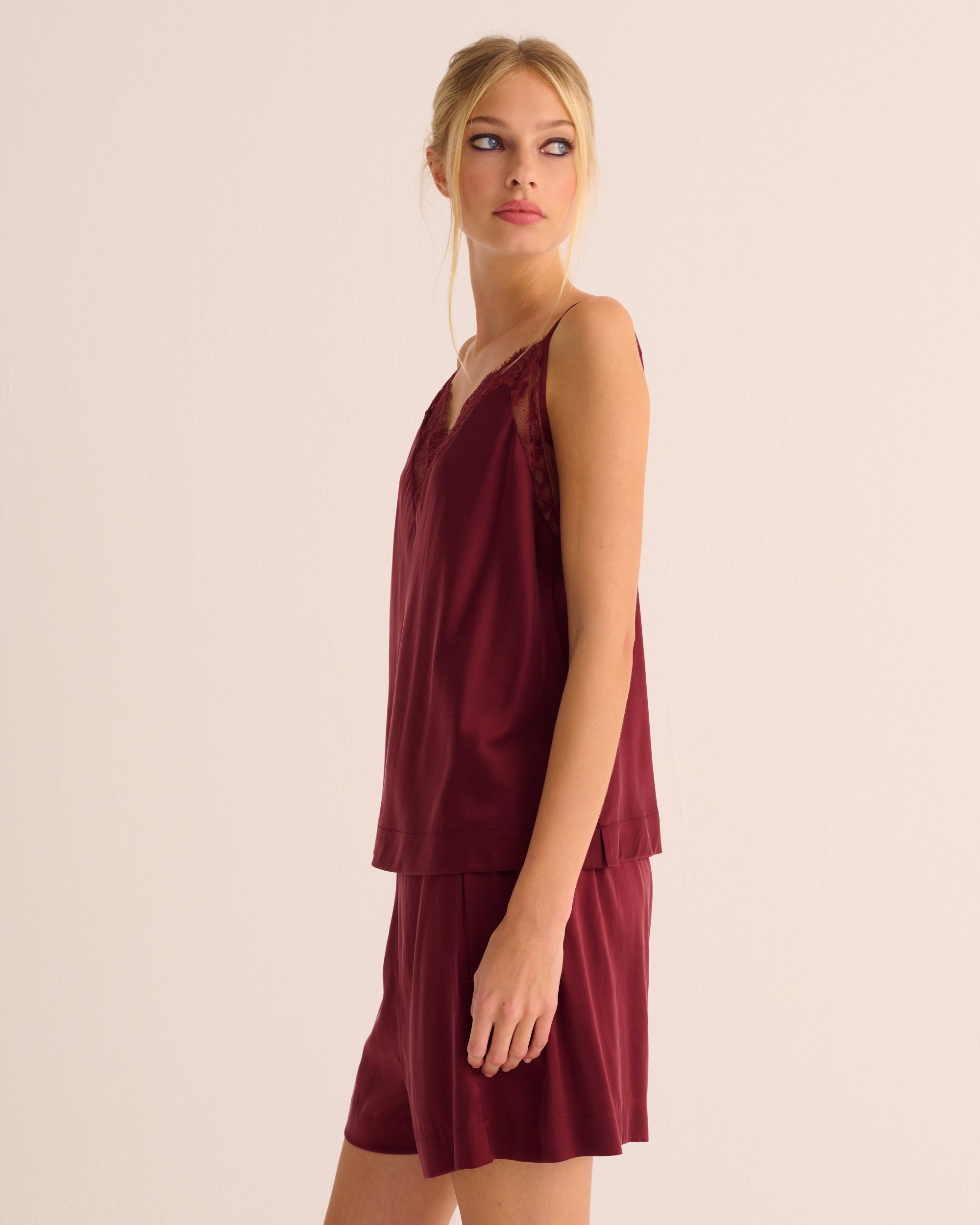 Washable Organic Stretch Silk Camisole & Shorts Set - Merlot