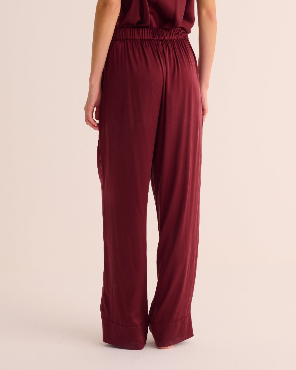 Washable Organic Stretch Silk Retro Shirt and Bottoms Set - Merlot